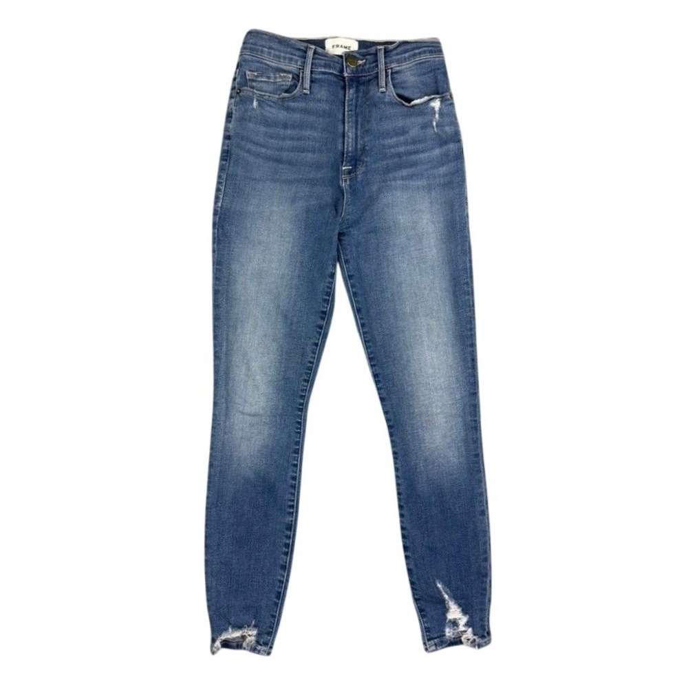Frame Ali High Rise Cigarette Jeans Madera Rips Distressed Blue 26 AHRSCCW079